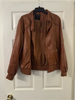therapy Cognac Brown Faux Leather Bomber Jacket - Women's